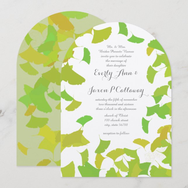 Green and Fall color Ginkgo Leaves Wedding Invitation (Front/Back)
