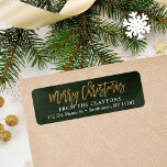 Green and Faux Foil Christmas Return Address Label<br><div class="desc">Custom printed return address labels to coordinate with our Merriest holiday collection. This elegant design features a forest green watercolor background with hand-lettered script Merry Christmas typography in faux gold foil. Personalize it with your name and return address or other custom text. Use the design tools to change the text...</div>