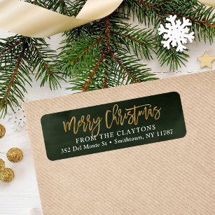 Green and Faux Foil Christmas Return Address Label