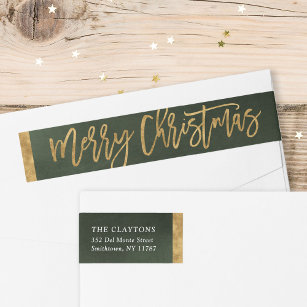 Green and Faux Foil Christmas Return Address Wrap Around Label