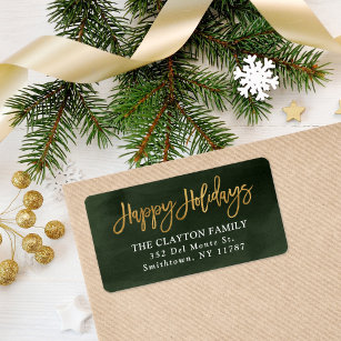 Green and Faux Foil Holiday Return Address Label