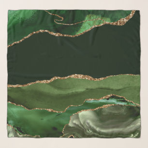 Green and Faux Gold Glitter Marble Agate Scarf
