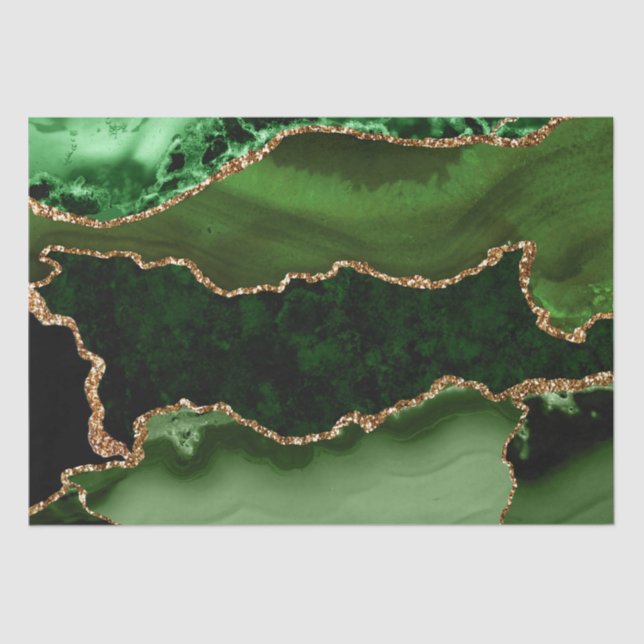 Green and Faux Gold Glitter Marble Agate Tissue Paper (Front)