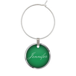 Green and Faux Metallic Chrome Trim | Personalize Wine Glass Charm