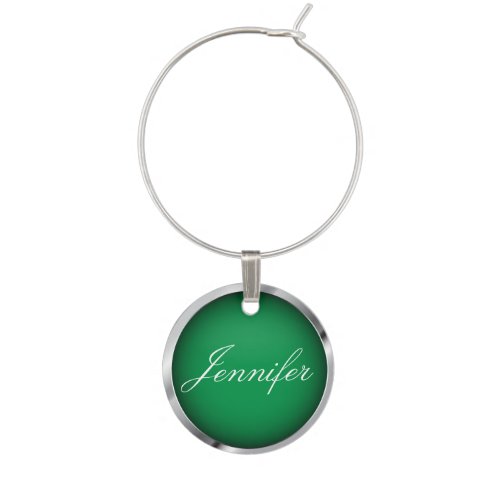 Green and Faux Metallic Chrome Trim  Personalize Wine Glass Charm