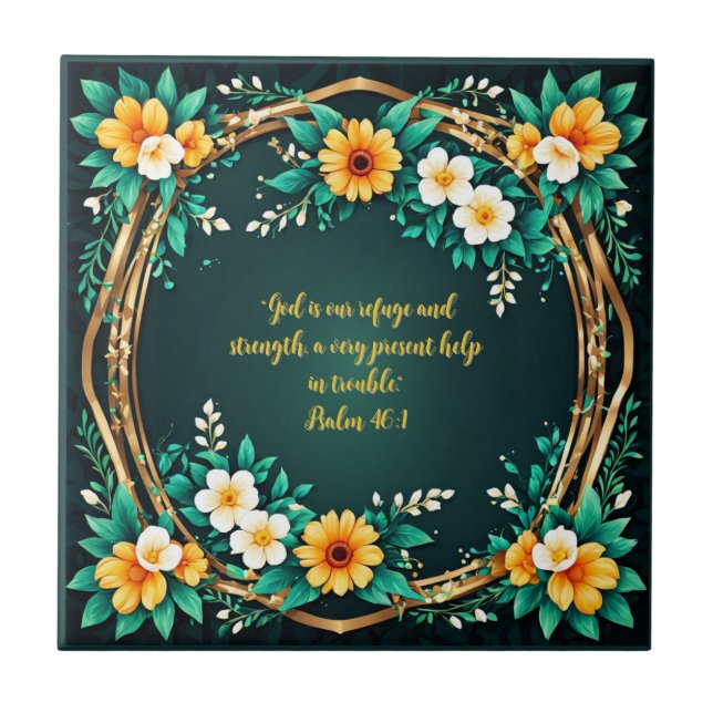 Green and Floral Wreath Customizable Ceramic Tile (Front)