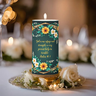 Green and Floral Wreath Medium Pillar Customizable Candle