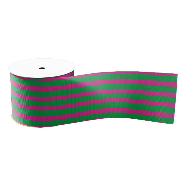 Green and Fushcia striped Grosgrain Ribbon (Spool)