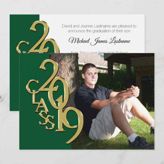 Green and Gold 2019 Graduation Invitation (Front/Back)