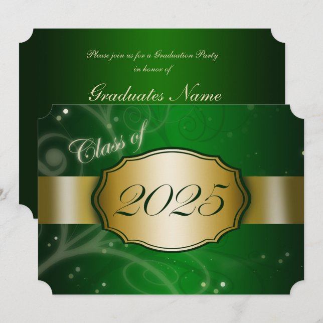 Green and Gold 2025 Graduation Party Invitation (Front/Back)