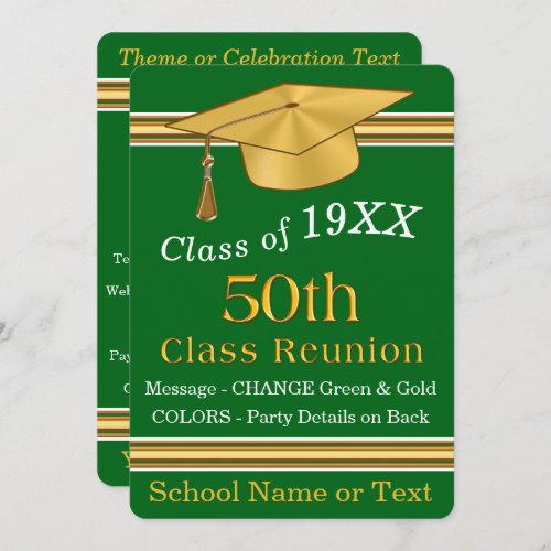 Green and Gold 50 Year Class Reunion Invitations