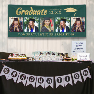 Green And Gold 5 Photo Congrats 2026 Graduation Banner