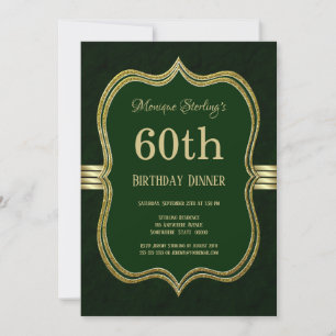 Green and Gold 60th Birthday Dinner Party Invitation