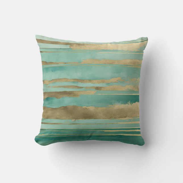 Green and Gold Abstract #2 Throw Pillow (Front)