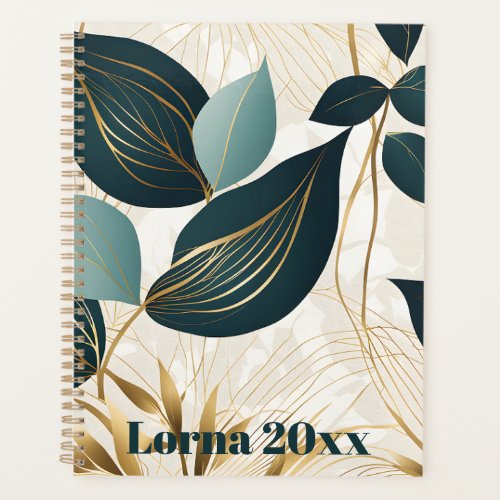 Green and Gold Abstract Leaves Planner