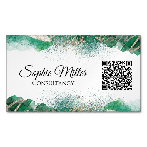 Green And Gold Abstract Modern QR Code Business Card Magnet