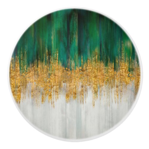 Green and gold abstract motion ceramic knob