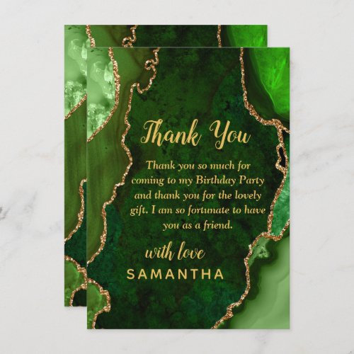 Green and Gold Agate Birthday Party Thank You Card