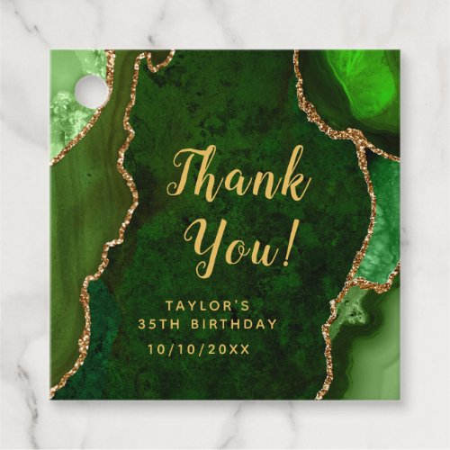 Green and Gold Agate Birthday Thank You Favor Tags