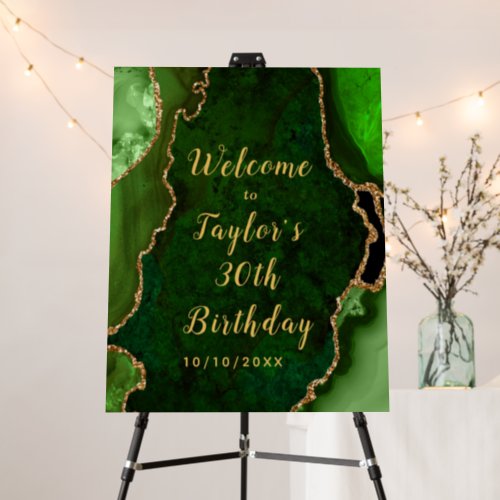 Green and Gold Agate Birthday Welcome Foam Board