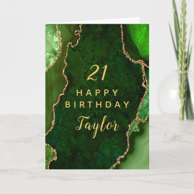 Green and Gold Agate Happy Birthday Card (Front)
