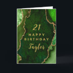 Green and Gold Agate Happy Birthday Card<br><div class="desc">This elegant and glamorous birthday card can be personalized with a name or title such as mom, daughter, granddaughter, niece, friend etc. The design features a green agate marble background with faux gold glitter accents. The text combines handwritten script and modern sans serif fonts for a classy and sophisticated look....</div>