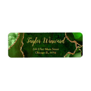 Green and Gold Agate Marble Birthday Party Label