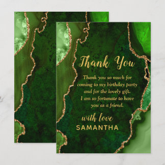 Green and Gold Agate Marble Birthday Thank You Card