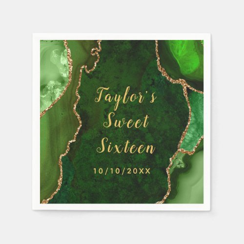 Green and Gold Agate Marble Sweet Sixteen Napkins