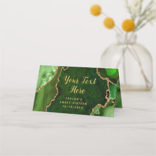 Green and Gold Agate Marble Sweet Sixteen Place Card