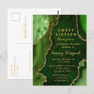 Green and Gold Agate Marble Sweet Sixteen Postcard