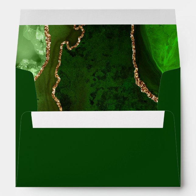 Green and Gold Agate Marble Wedding Envelope (Back (Bottom))