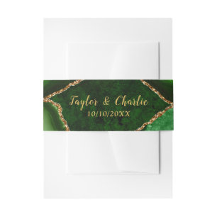 Green and Gold Agate Marble Wedding Invitation Belly Band