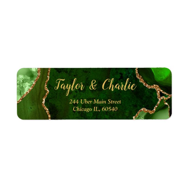 Green and Gold Agate Marble Wedding Label (Front)