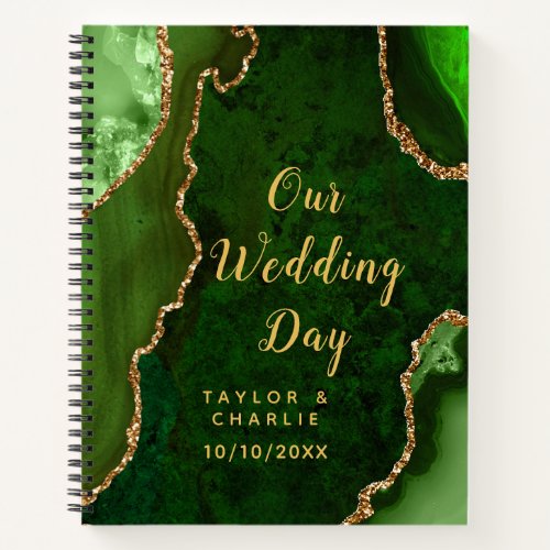 Green and Gold Agate Marble Wedding Notebook