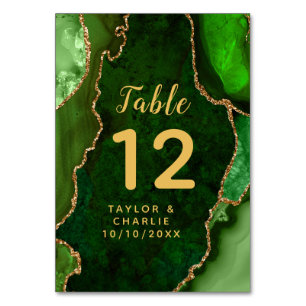 Green and Gold Agate Marble Wedding Table Number