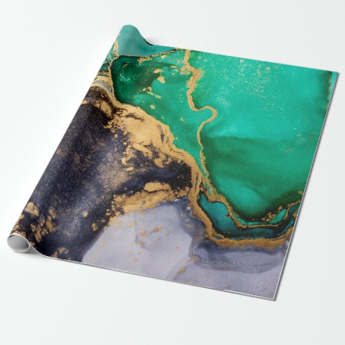 Green and gold agate marble wrapping paper
