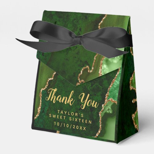 Green and Gold Agate Sweet Sixteen Thank You Favor Boxes