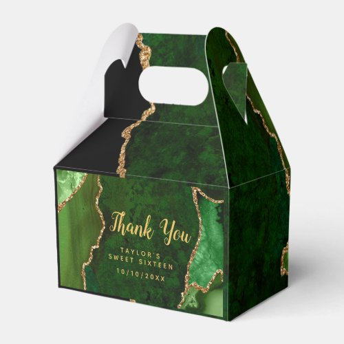 Green and Gold Agate Sweet Sixteen Thank You Favor Boxes