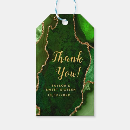 Green and Gold Agate Sweet Sixteen Thank You Gift Tags