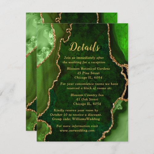 Green and Gold Agate Wedding Details Enclosure Card