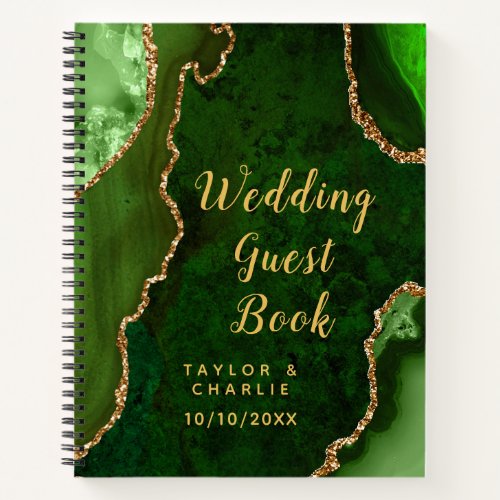 Green and Gold Agate Wedding Guest Book