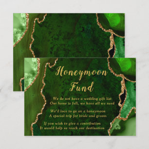 Green and Gold Agate Wedding Honeymoon Fund Enclosure Card