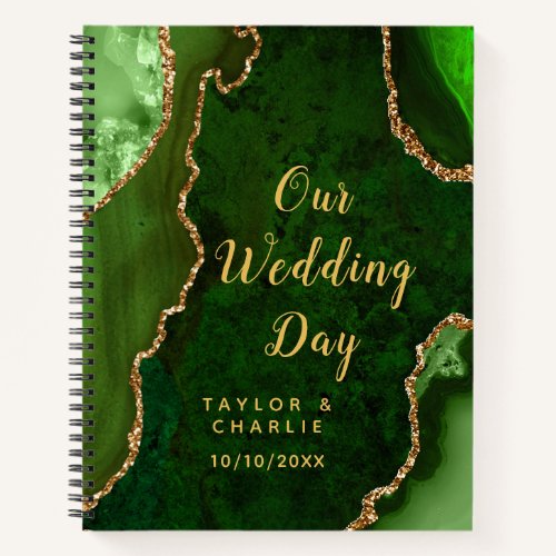 Green and Gold Agate Wedding Planner Notebook