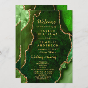 Green and Gold Agate Wedding Program