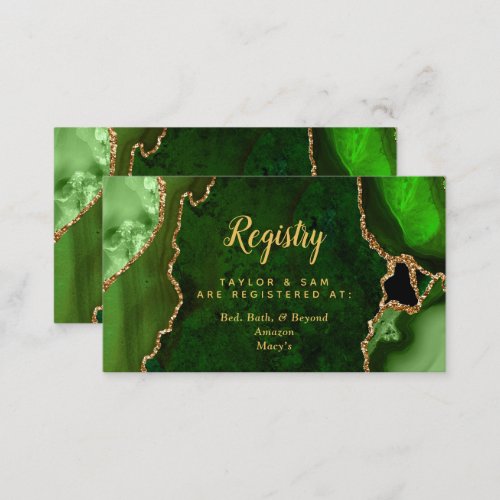 Green and Gold Agate Wedding Registry Enclosure Card