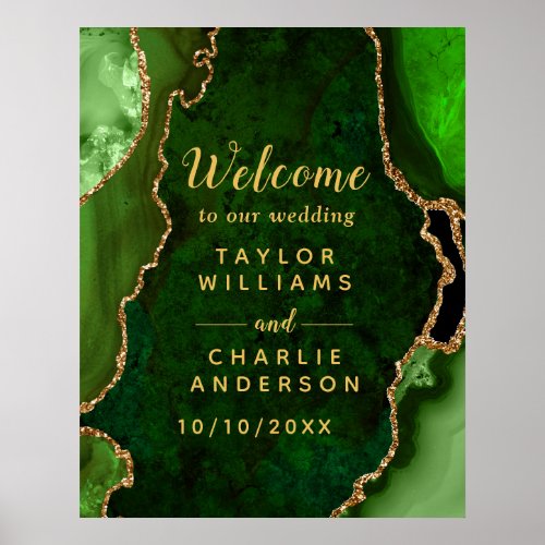 Green and Gold Agate Wedding Welcome Poster