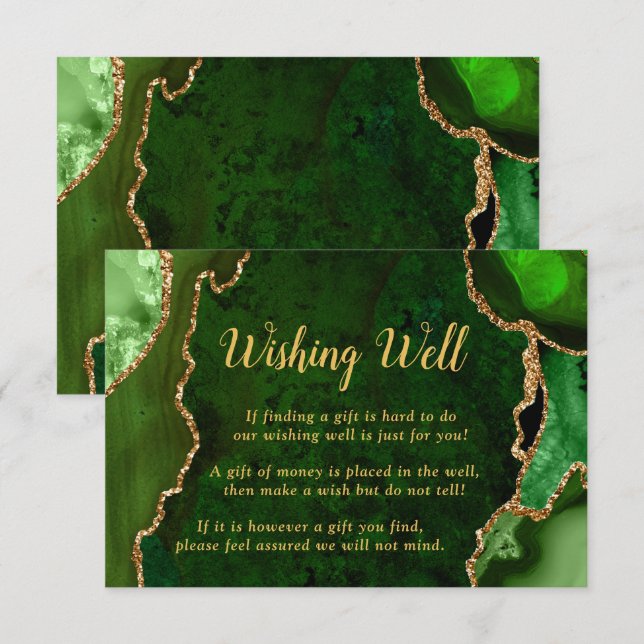 Green and Gold Agate Wedding Wishing Well Enclosure Card (Front/Back)
