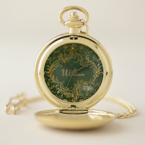 Green and Gold Antique Inspired Pocket Watch