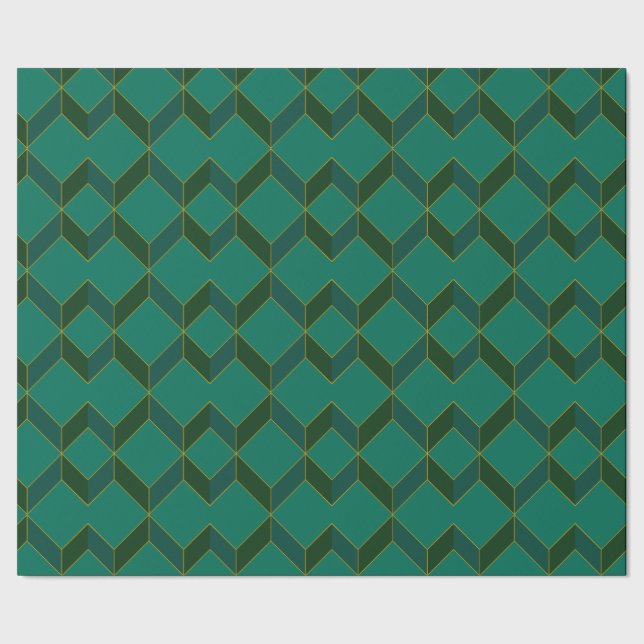 Green and gold Art Deco diamond Wrapping paper (Seam)